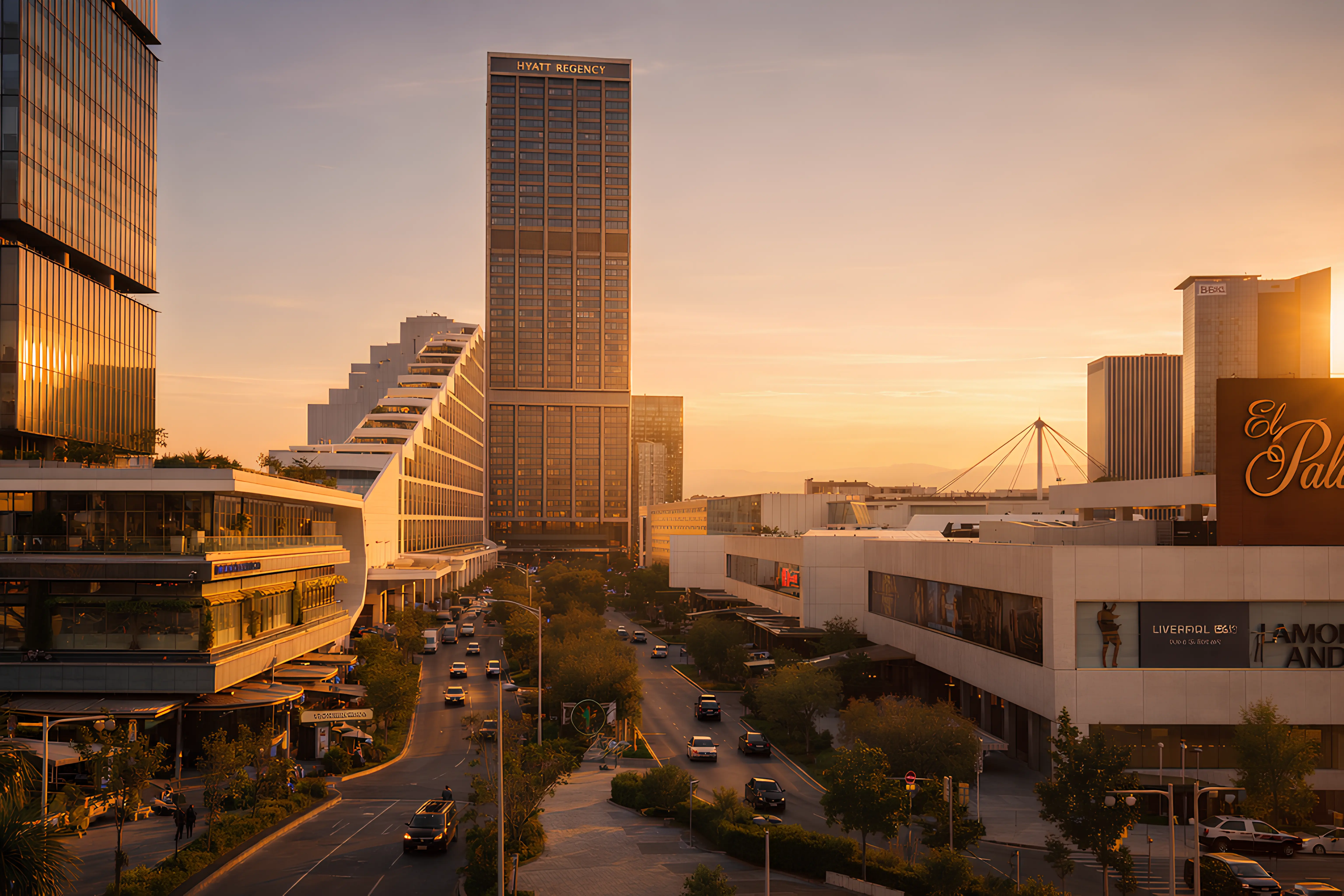 City skyline during golden hour